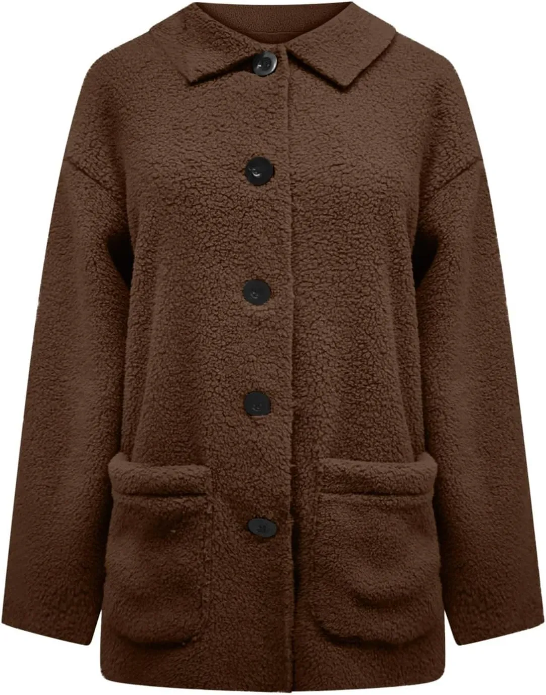 Womens Fuzzy Fleece Trench Coat Plush Sherpa Jacket Collared Button Down Sweater With Pockets Fall Fashion Outerwear
