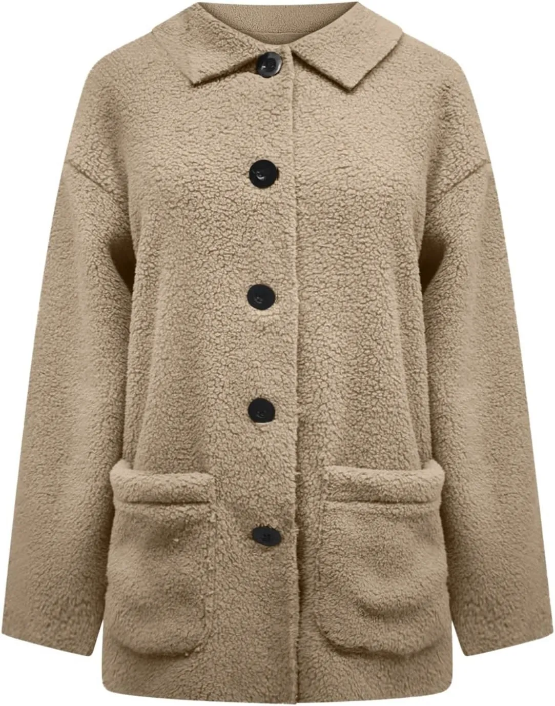 Womens Fuzzy Fleece Trench Coat Plush Sherpa Jacket Collared Button Down Sweater With Pockets Fall Fashion Outerwear