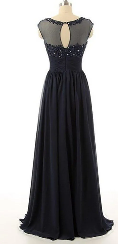 Women's High Neck Lace Applique Chiffon Long Formal Evening Dress
