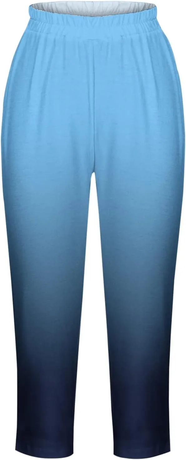 Womens High Waist Capri Leggings Running Workout Yoga Capris Pants Summer Casual Elastic Waist Cropped Trousers 2024