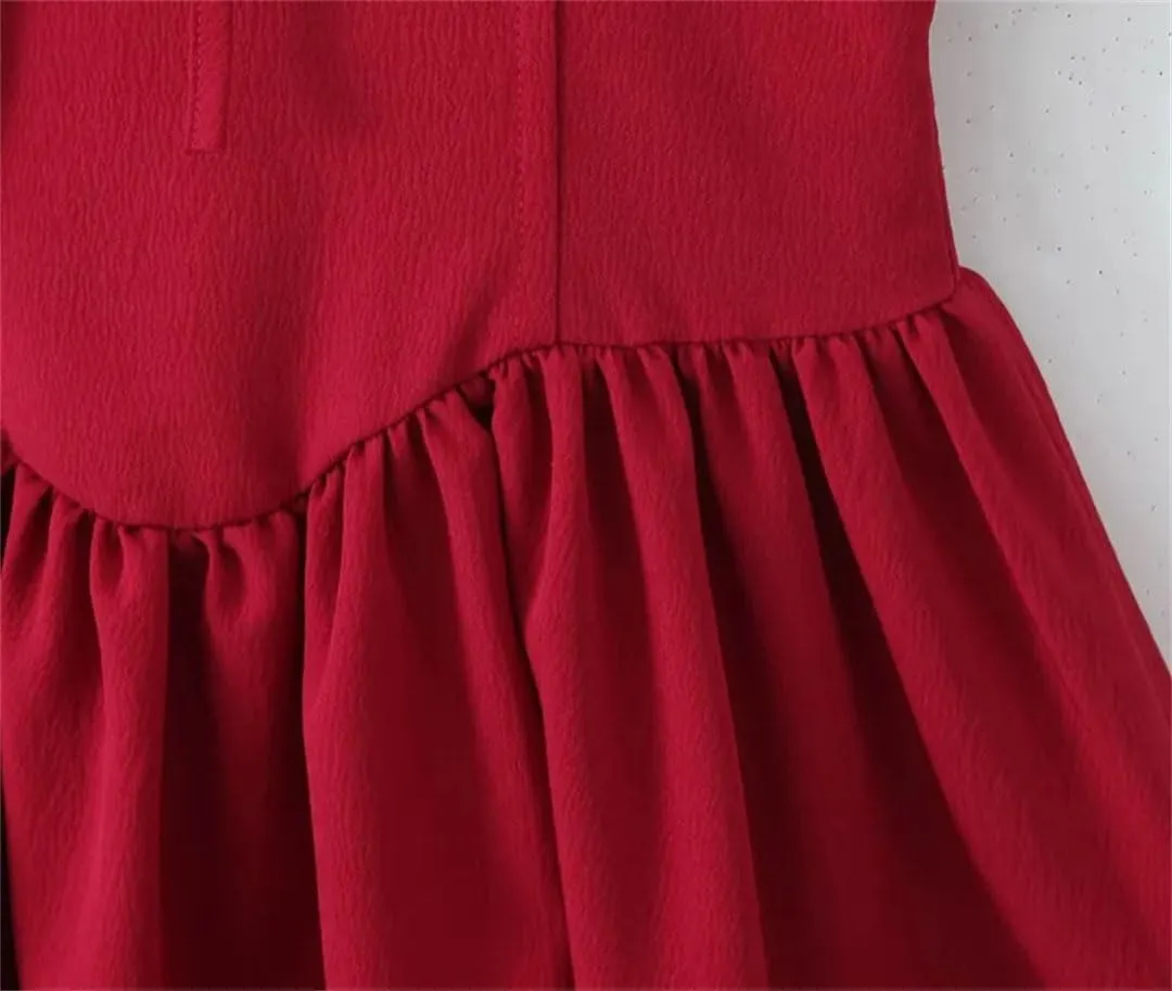 Women's Lace Mini Ruffle Strap Shirred Back Detail Dress