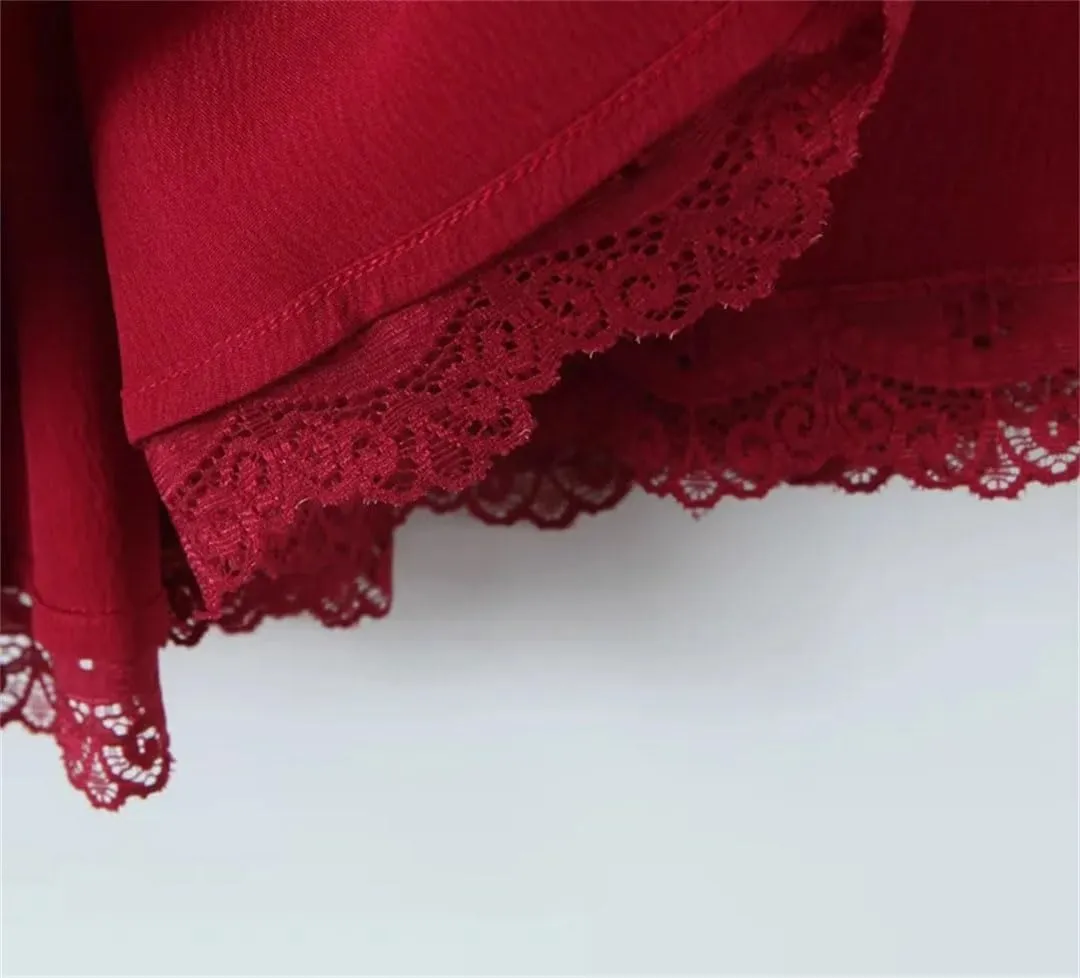 Women's Lace Mini Ruffle Strap Shirred Back Detail Dress