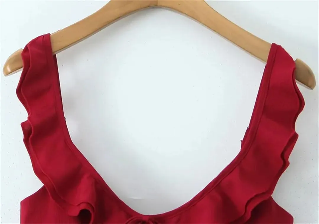 Women's Lace Mini Ruffle Strap Shirred Back Detail Dress