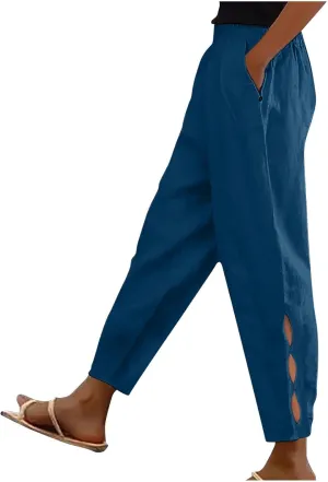 Womens Linen Capris 2025 Wide Leg Casual Palazzo Pants Cotton Linen Lounge Trouser Beach Summer Pants with Pockets