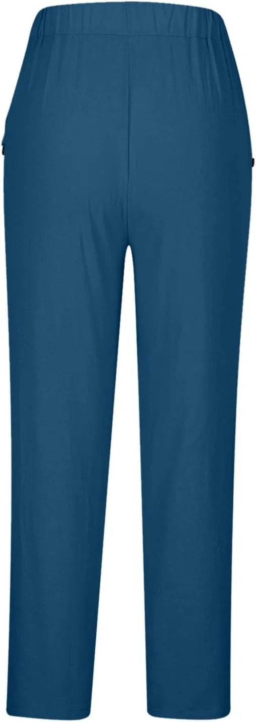 Womens Linen Capris 2025 Wide Leg Casual Palazzo Pants Cotton Linen Lounge Trouser Beach Summer Pants with Pockets