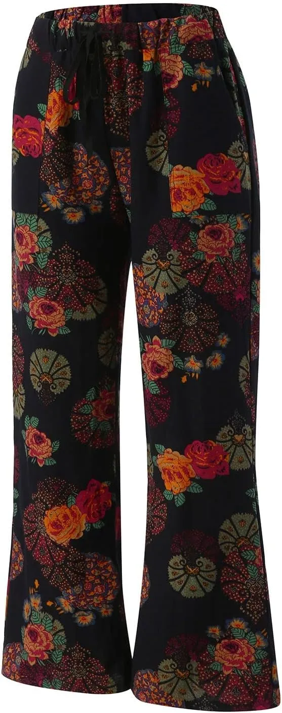 Womens Linen Pants Wide Leg Pockets Elastic Belt Waist Pants Long Trousers Crop Linen Pants for Women
