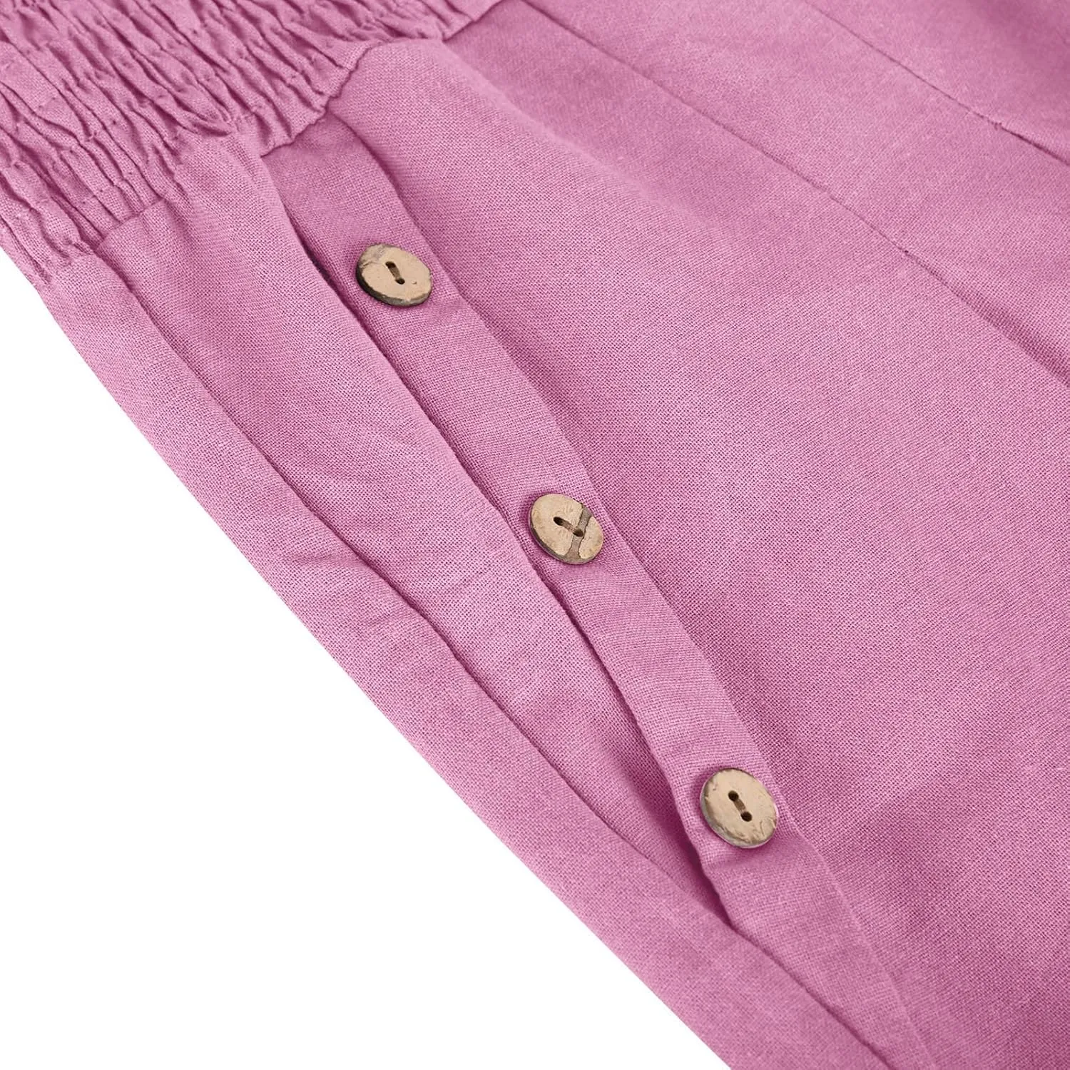 Women's Linen Summer Pants Loose Wide Leg Pants Elastic High Waist Pants Fashion Solid Color Trousers with Pockets
