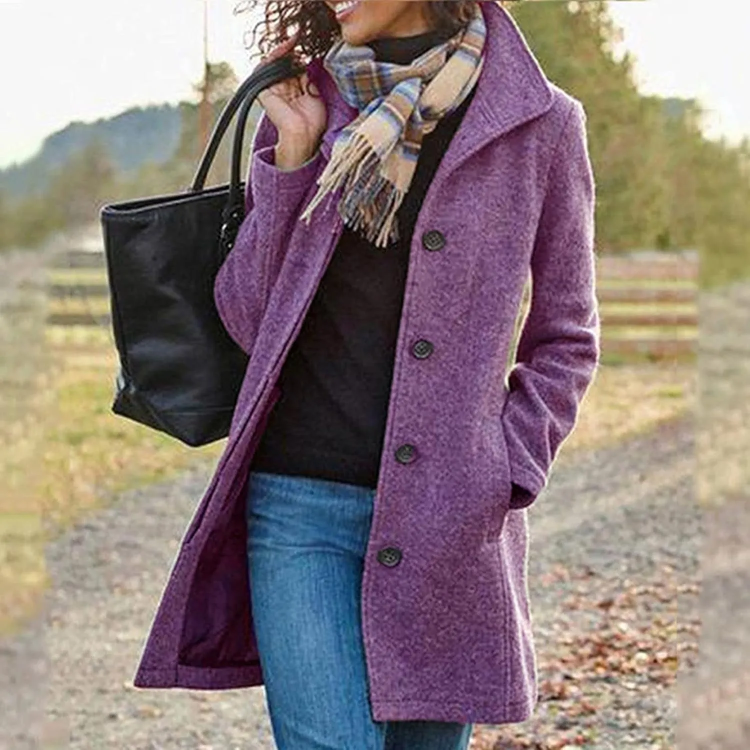 Womens Long Coats Winter Stand Collar Wool Pea Coat Trench Coat Wool Blend Peacoat Thicken Blazer Jackets Fashion