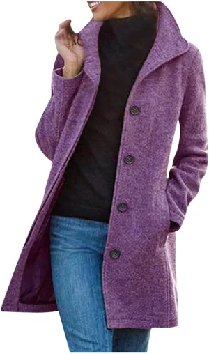 Womens Long Coats Winter Stand Collar Wool Pea Coat Trench Coat Wool Blend Peacoat Thicken Blazer Jackets Fashion