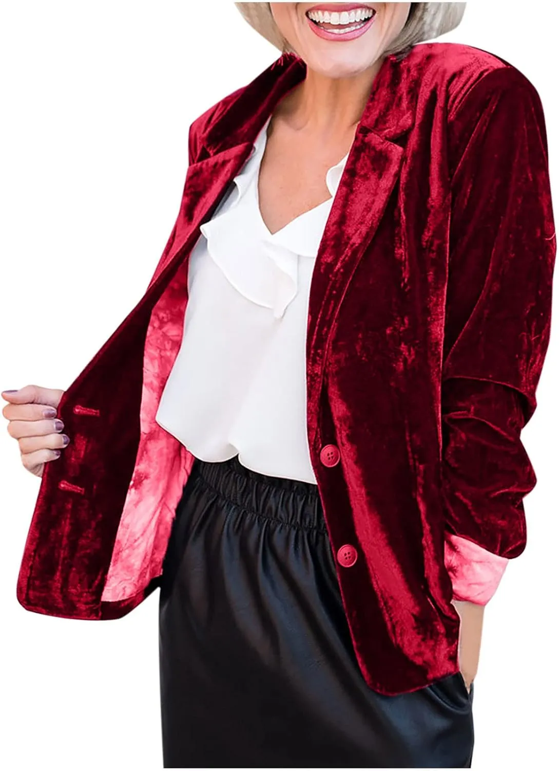 Women's Long Sleeve Velvet Jacket Vintage Blazer Suit Open Front Cardigan Trench Coat with Pockets Outerwear