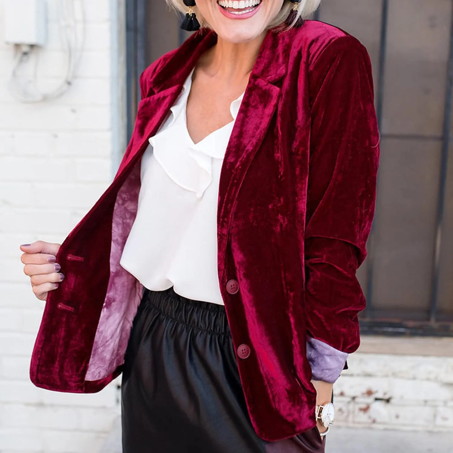 Women's Long Sleeve Velvet Jacket Vintage Blazer Suit Open Front Cardigan Trench Coat with Pockets Outerwear