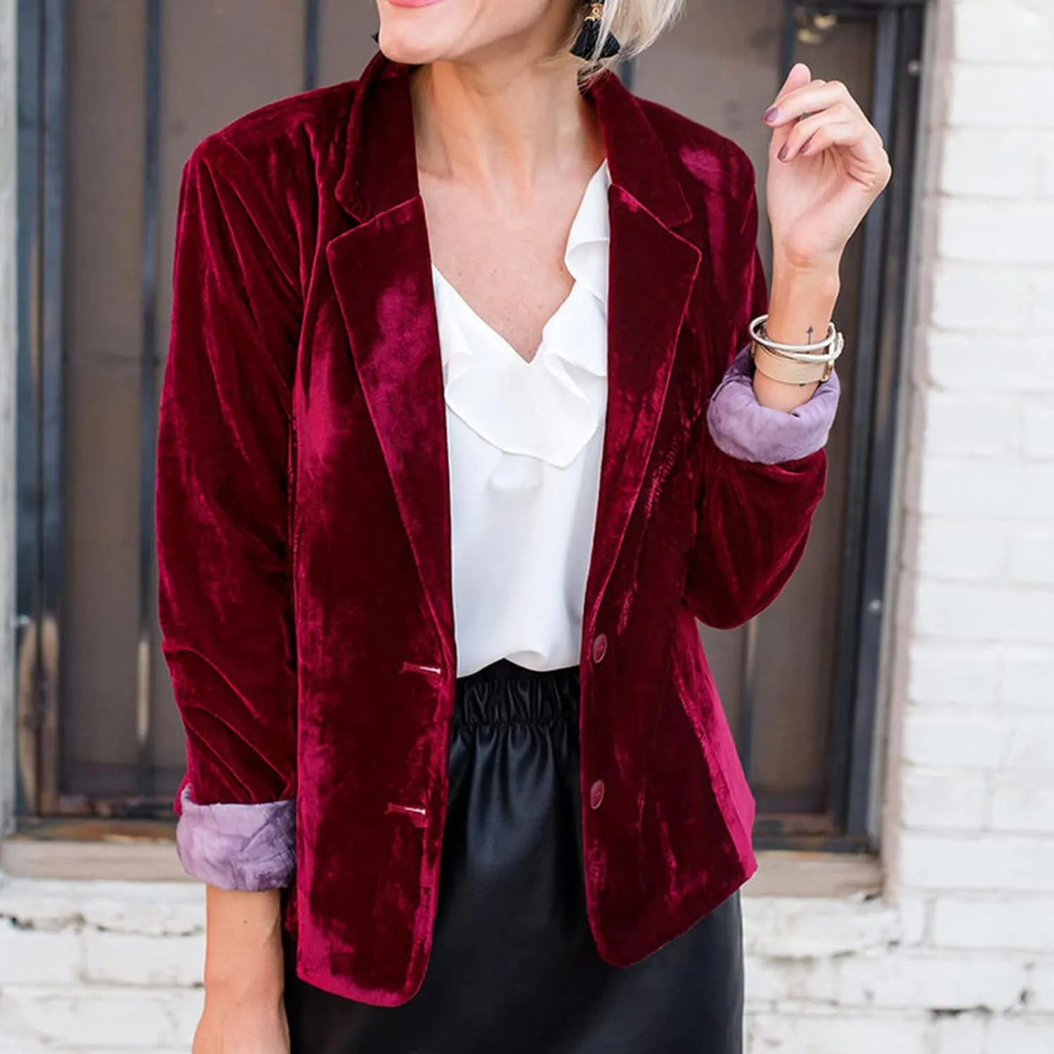 Women's Long Sleeve Velvet Jacket Vintage Blazer Suit Open Front Cardigan Trench Coat with Pockets Outerwear