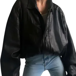 Womens Oversized Leather Jacket with Sleeves Bomber Vintage Long Coat lambskin Leather Blazer Leather Jackets