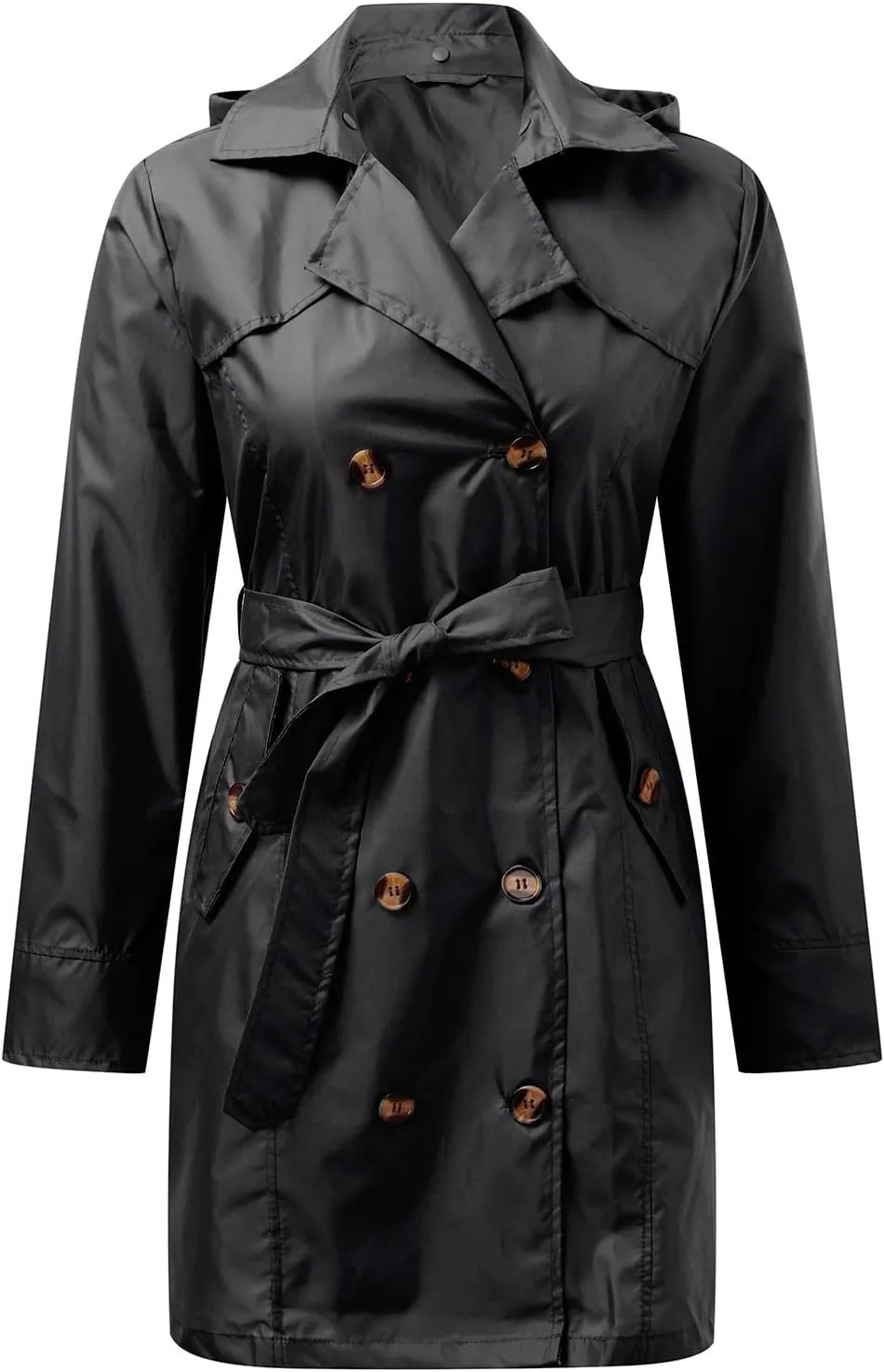 Womens Packable Rain Jacket with Hood Waterproof Long Trench Coats Hooded Raincoat Lightweight Rain Coat Outdoor Windbreaker