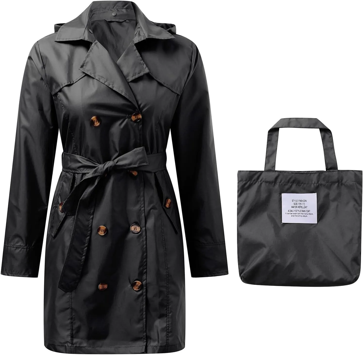 Womens Packable Rain Jacket with Hood Waterproof Long Trench Coats Hooded Raincoat Lightweight Rain Coat Outdoor Windbreaker