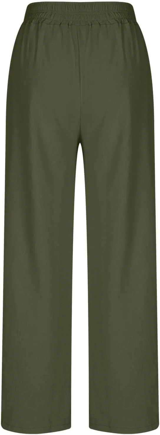 Womens Palazzo Pants with Pockets Loose Flowy Wide Leg Pants Summer Beach Travel Outfits Stretch Comfy Trousers