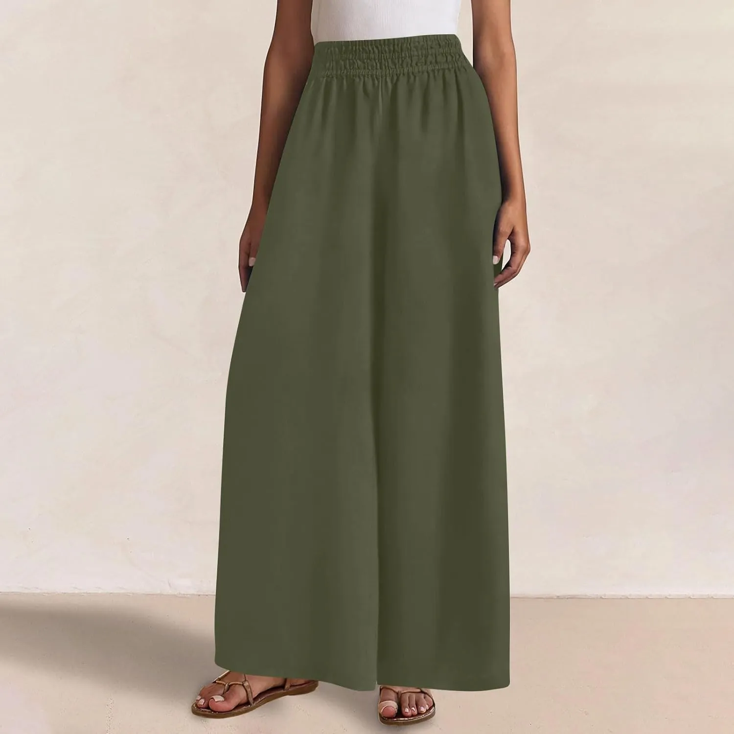 Womens Palazzo Pants with Pockets Loose Flowy Wide Leg Pants Summer Beach Travel Outfits Stretch Comfy Trousers