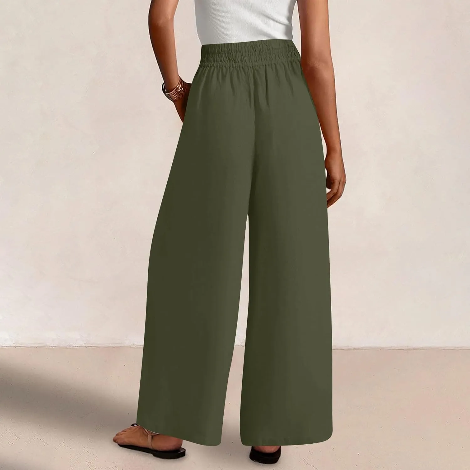 Womens Palazzo Pants with Pockets Loose Flowy Wide Leg Pants Summer Beach Travel Outfits Stretch Comfy Trousers