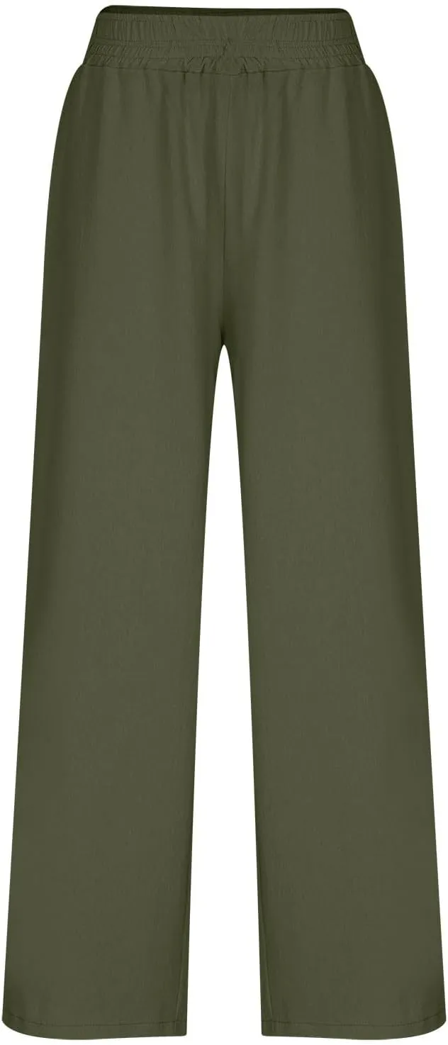 Womens Palazzo Pants with Pockets Loose Flowy Wide Leg Pants Summer Beach Travel Outfits Stretch Comfy Trousers