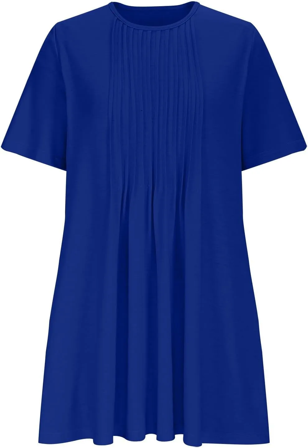 Womens Pleated Front T Shirt Dresses Short Sleeve Crewneck Mini a Line Dress Cute Summer Casual Beach Dresses Pockets