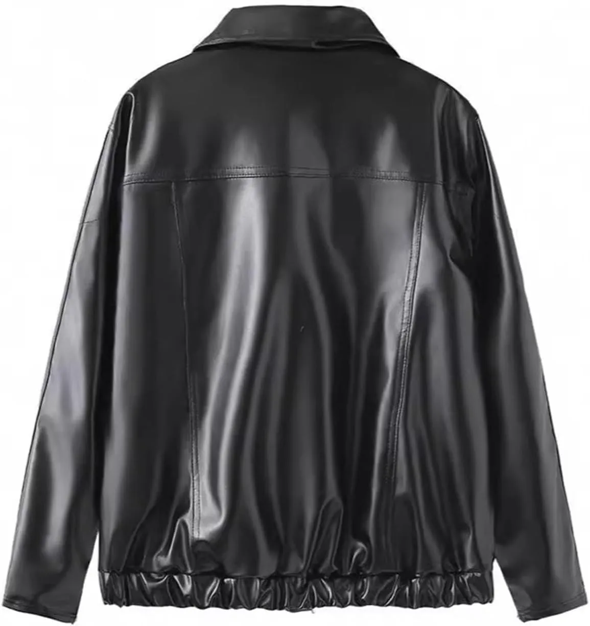 Womens PU Bow Jacket Leather Fashion Sweet Cool Coat Polo-Neck Vintage Street Loose Bomber Motorcycle Jacket(Black bow,Medium)