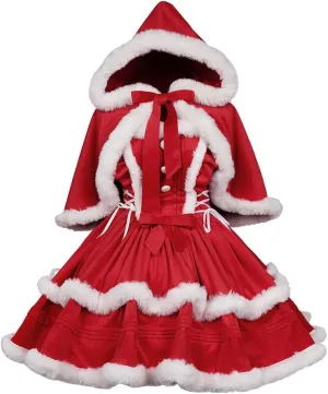 Women's Red Christmas Suspender Sleeveless Dress with Cloak Dress Prom Dress (3XL, Dress Cloak)