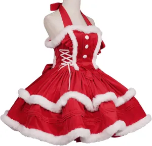 Women's Red Christmas Suspender Sleeveless Dress with Cloak Dress Prom Dress