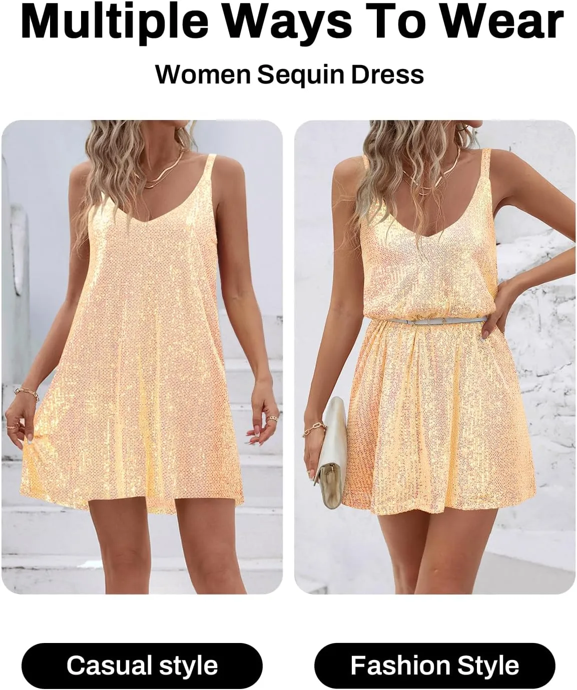 Women's Sequin Dress for Women Sparkly Glitter V Neck Shift Cocktail Disco Outfit Party Club Night Out Mini Dresses