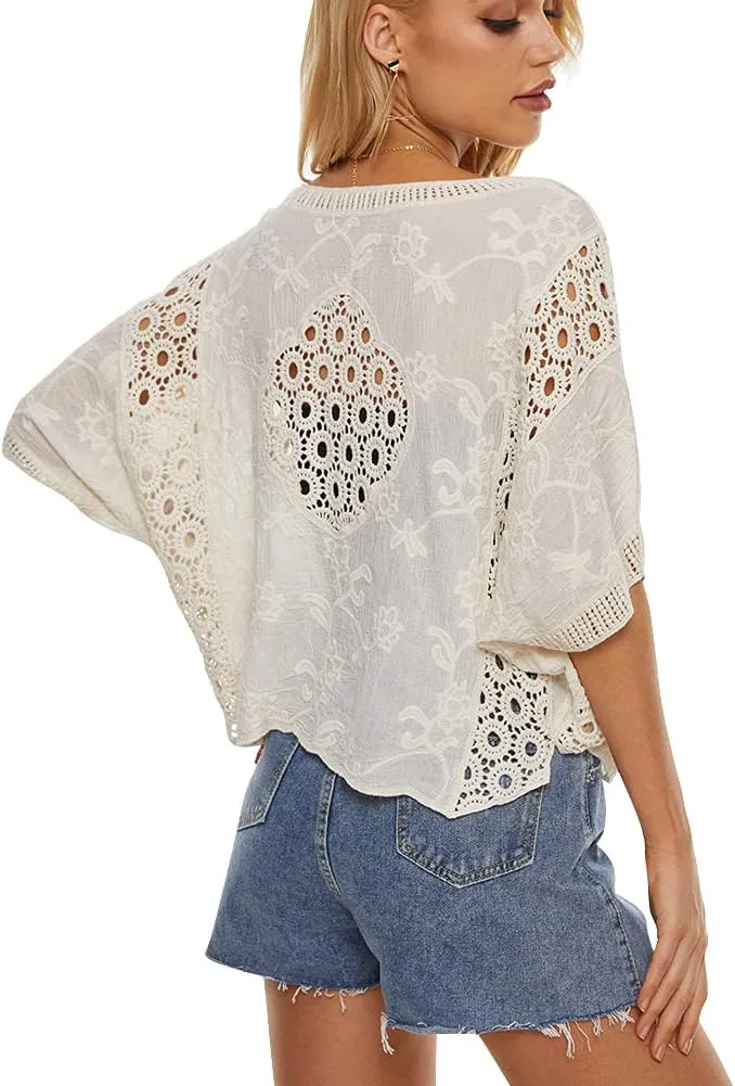 Women's Short Sleeve Bolero Shrugs Crochet Lace Open Cardigan