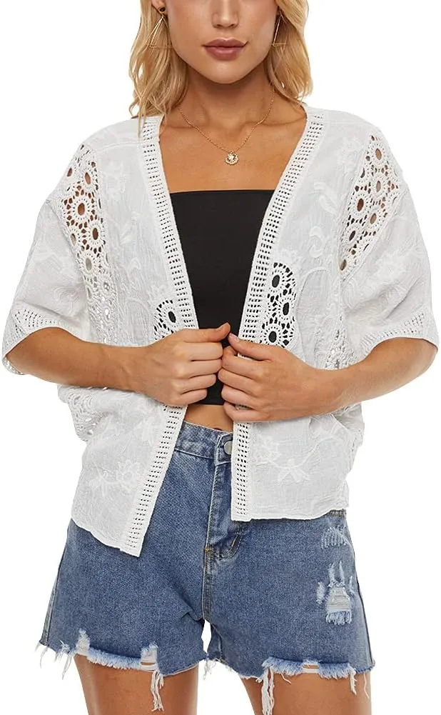 Women's Short Sleeve Bolero Shrugs Crochet Lace Open Cardigan