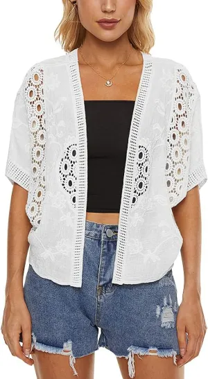 Women's Short Sleeve Bolero Shrugs Crochet Lace Open Cardigan