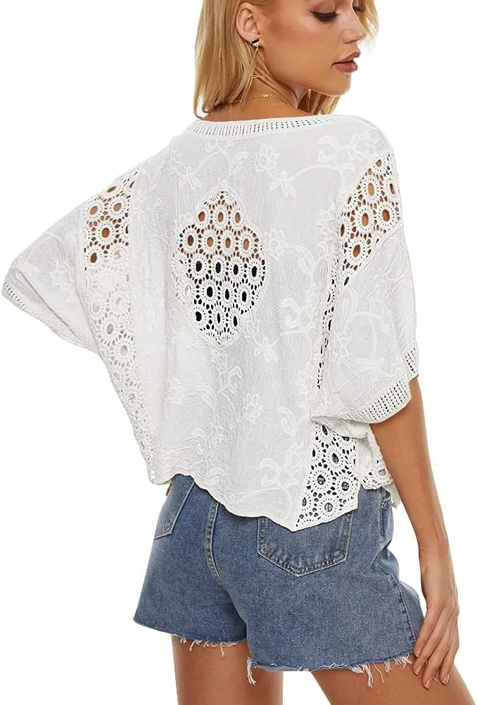 Women's Short Sleeve Bolero Shrugs Crochet Lace Open Cardigan