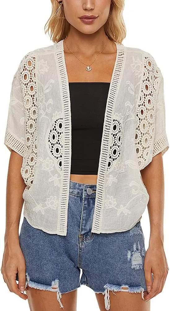 Women's Short Sleeve Bolero Shrugs Crochet Lace Open Cardigan