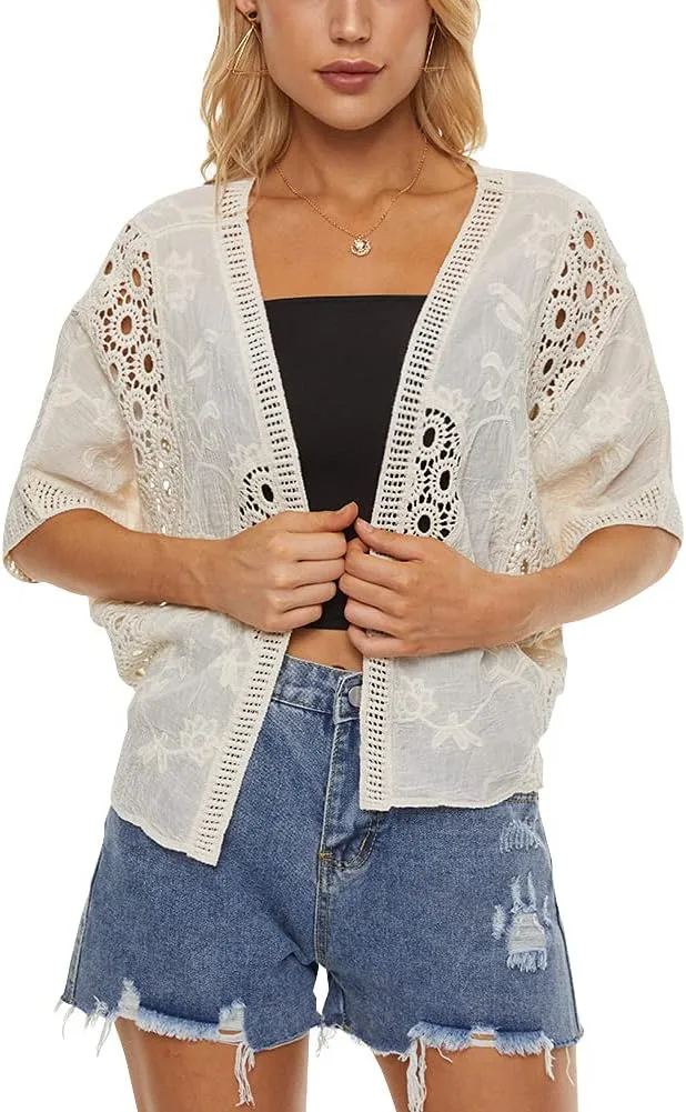 Women's Short Sleeve Bolero Shrugs Crochet Lace Open Cardigan