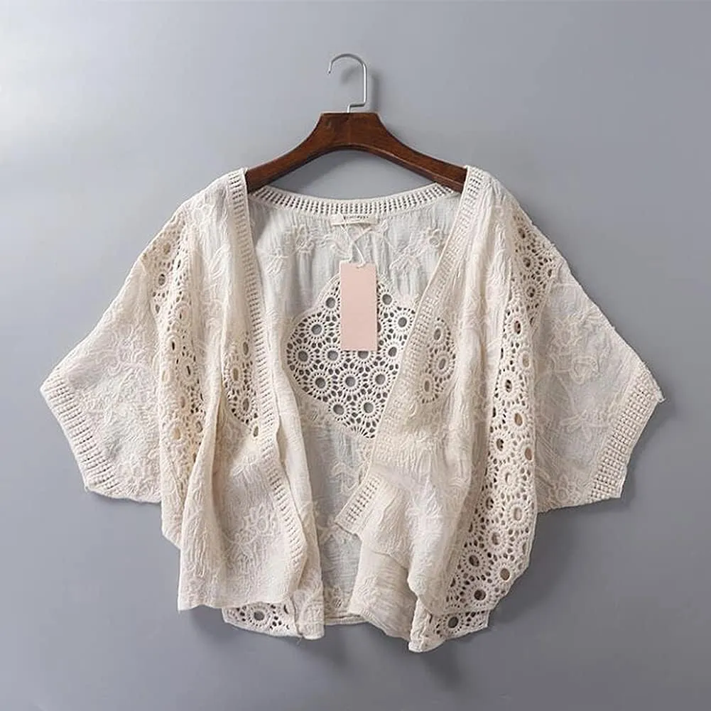 Women's Short Sleeve Bolero Shrugs Crochet Lace Open Cardigan