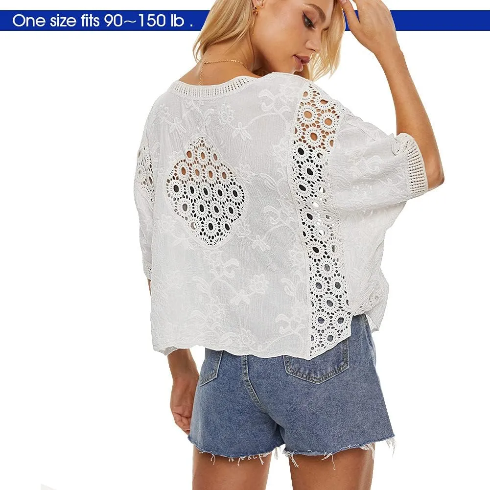 Women's Short Sleeve Bolero Shrugs Crochet Lace Open Cardigan