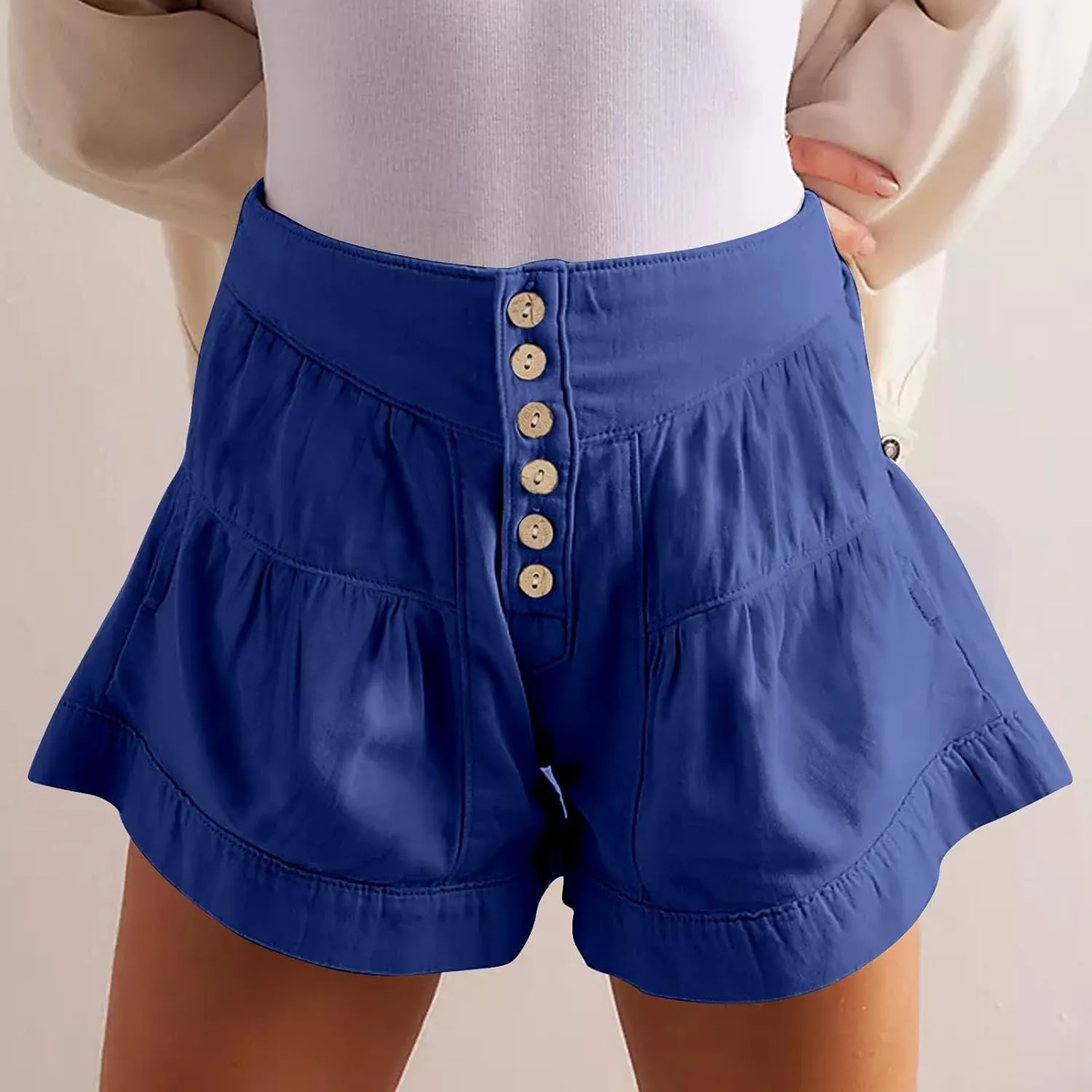 Women's Shorts Summer Baggy High Waisted Flowy Wide Leg Buttons Pleated Casual Denim Shorts 2025 Fashion Pleated Skorts