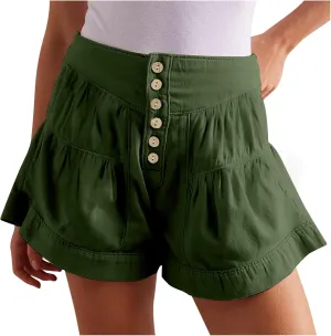 Women's Shorts Summer Baggy High Waisted Flowy Wide Leg Buttons Pleated Casual Denim Shorts 2025 Fashion Pleated Skorts