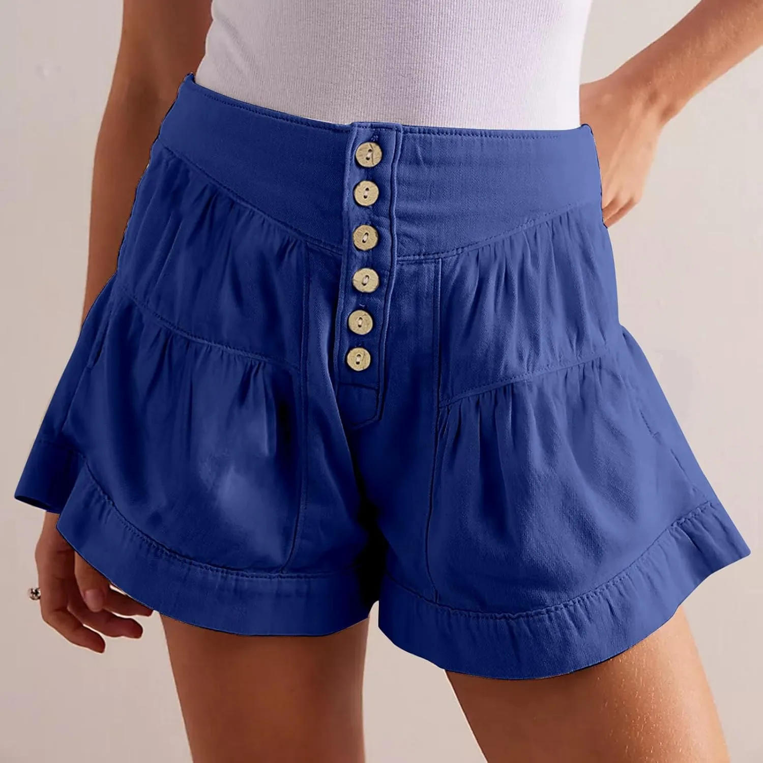 Women's Shorts Summer Baggy High Waisted Flowy Wide Leg Buttons Pleated Casual Denim Shorts 2025 Fashion Pleated Skorts