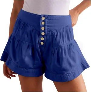 Women's Shorts Summer Baggy High Waisted Flowy Wide Leg Buttons Pleated Casual Denim Shorts 2025 Fashion Pleated Skorts
