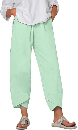Womens Summer Casual Pants High Waist Solid Trousers Fashion Bottom Cross Stretchy Pant Beach Wedding Guest Clothes