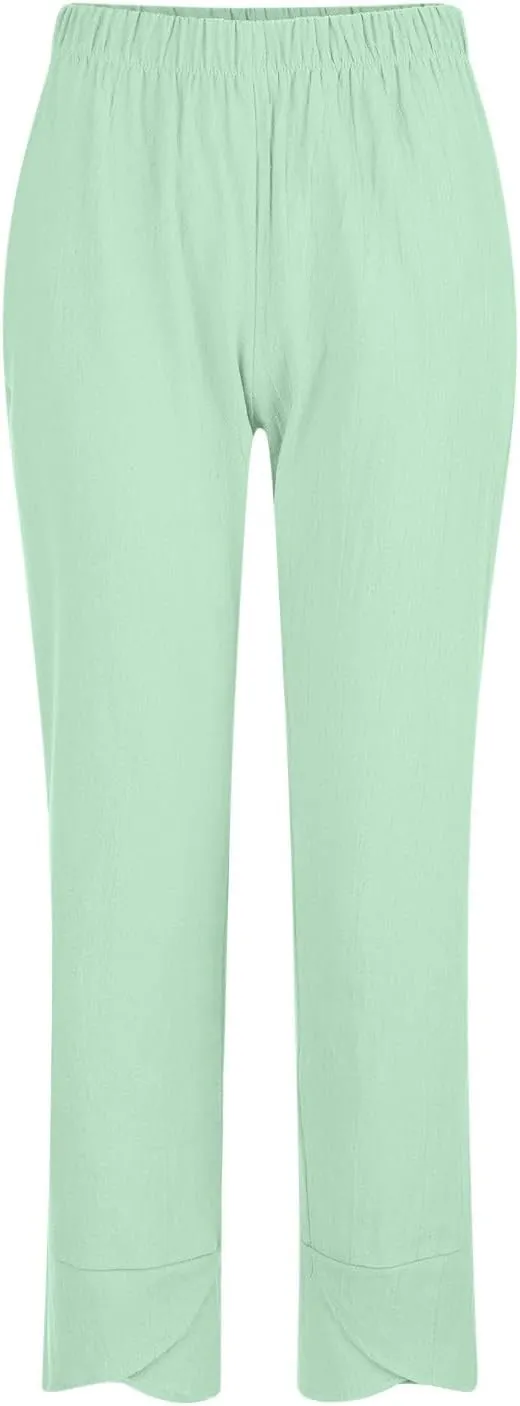 Womens Summer Casual Pants High Waist Solid Trousers Fashion Bottom Cross Stretchy Pant Beach Wedding Guest Clothes