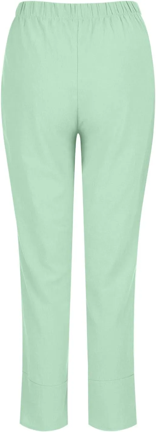 Womens Summer Casual Pants High Waist Solid Trousers Fashion Bottom Cross Stretchy Pant Beach Wedding Guest Clothes