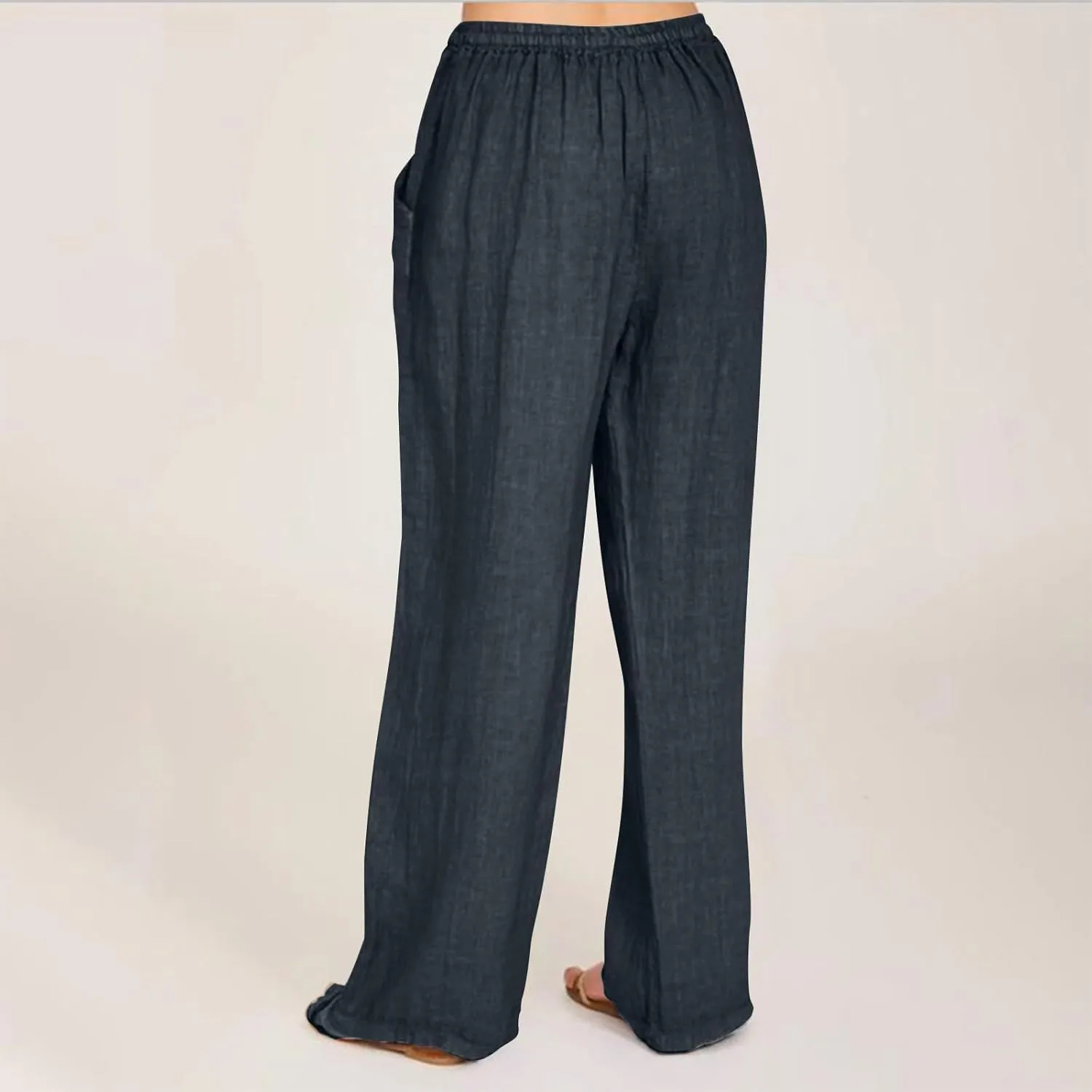 Women's Summer Linen Pants Flowy Wide Leg Long Lounge Pant Drawstring Trousers Business Casual Joggers Slacks Pockets