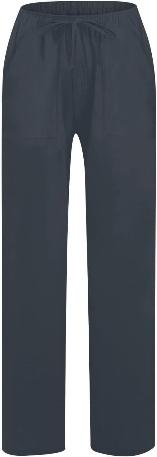 Women's Summer Linen Pants Flowy Wide Leg Long Lounge Pant Drawstring Trousers Business Casual Joggers Slacks Pockets