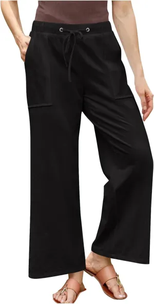 Women's Summer Loose Cotton Linen Palazzo Pants Drawstring Waist Wide Leg Pants with Pockets Long Lounge Trousers