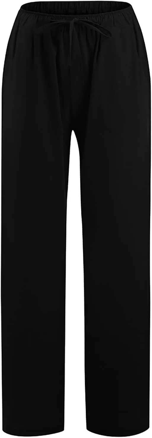 Women's Summer Pants, Linen Joggers for Women Flowy Beach Pants with Pockets Gym Wide Leg Yoga Pants Hawaii Travel Trousers
