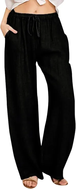 Women's Summer Pants, Linen Joggers for Women Flowy Beach Pants with Pockets Gym Wide Leg Yoga Pants Hawaii Travel Trousers