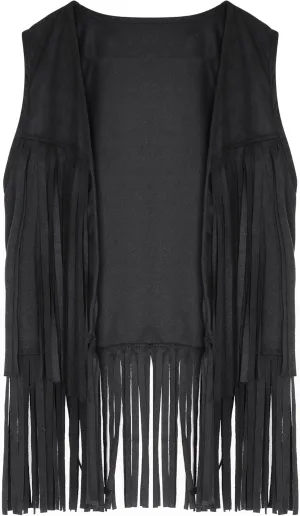 Womens Tassel Fringe Vest Sleeveless Western Cowgirl Vest 70s Costume Tops Hippie Jacket for Halloween