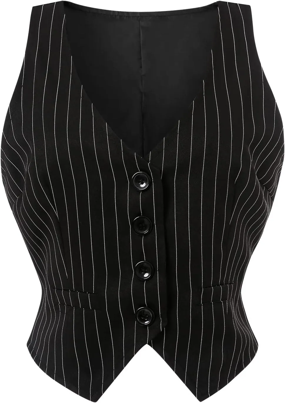 Women's V Neck Button Down Crop Vest Top Business Sleeveless Waistcoat Vintage Grunge Suit Vest Y2K Streetwear